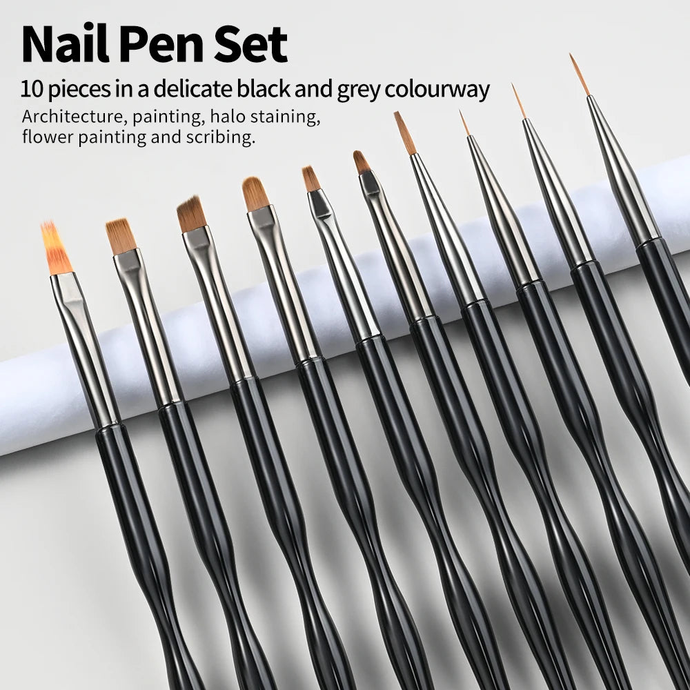 9pcs DIY Brush Nail Art Brush Set Acrylic Lace Ombre Design Nail UV Gel Painting Drawing Flowers Pen Manicure Salon Tools Suit