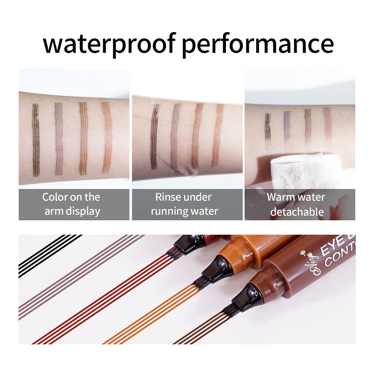 4-in-1 Waterproof Eyebrow Pencil – 5-Color Long-Lasting Liquid Brow Definer | قلم حواجب 4 في 1 مقاوم للماء – 5 ألوان طبيعية لتحديد ورسم الحواجب بثبات عالي