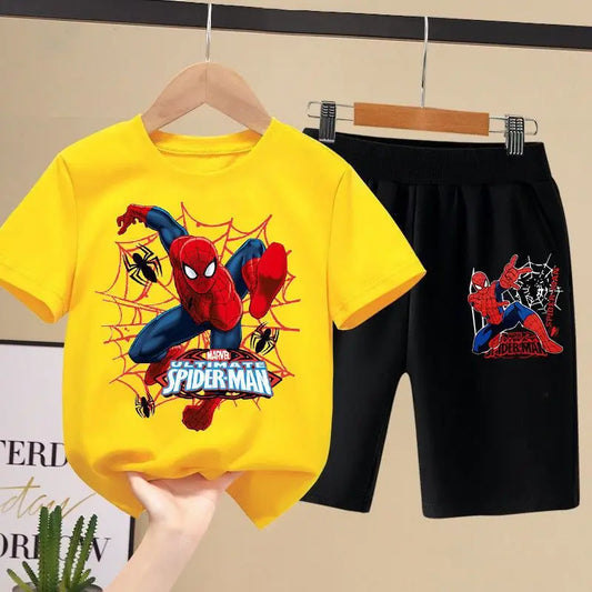 🕷️ Disney Spiderman Summer Kids Set – 2Pcs Boys T-shirt & Shorts Outfit | طقم سبايدرمان صيفي للأطفال – تيشيرت + شورت بتصميم ديزني للأولاد