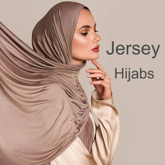 🌙 Modal Cotton Jersey Hijab Scarf 🧣 – Soft Plain Long Head Wrap for Women (170x60cm) | حجاب شيفون قطني ناعم – شال طويل سادة بربطة مرنة للنساء (170×60 سم)