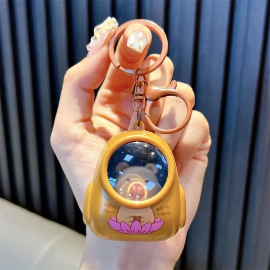 Creative Kapibala Luminous Keychain Cute Cartoon Space Capsule Capybara Keyring Schoolbag Pendant Trinket Friend Gift