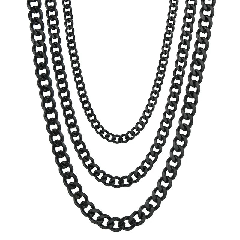✨ Stainless Steel Cuban Chain Necklace – 3.5MM/5MM/7MM Gold & Black Punk Style 🔷 سلسلة كوبن ستانلس ستيل للرجال والنساء – ألوان ذهبي وأسود بثلاث سماكات عصرية