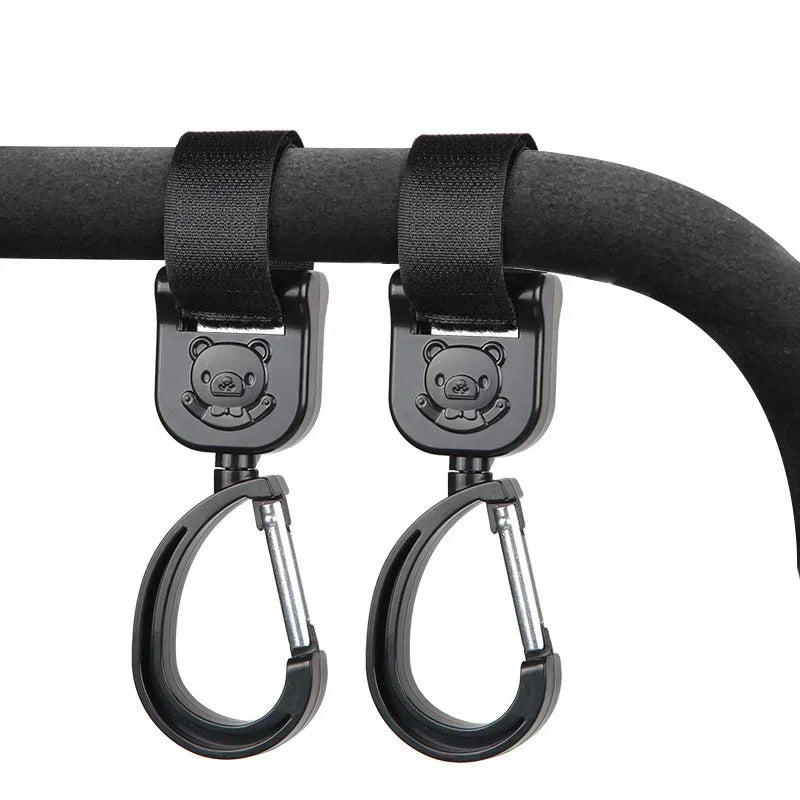 🪝 360° Rotating Baby Stroller Hooks – Universal Organizer Hangers for Pram & Cart | خطاف دوّار 360° لعربات الأطفال – لتعليق الشنط وتوفير المساحة