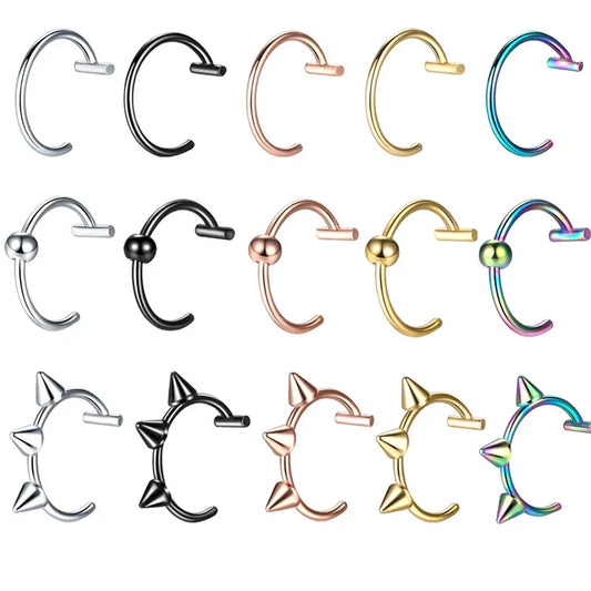 ✨ Stainless Steel Fake Nose & Lip Ring – C Clip Non-Pierced Body Jewelry 🔷 حلقة أنف أو شفة وهمية من الستانلس ستيل – تصميم C كليب بدون ثقب للنساء