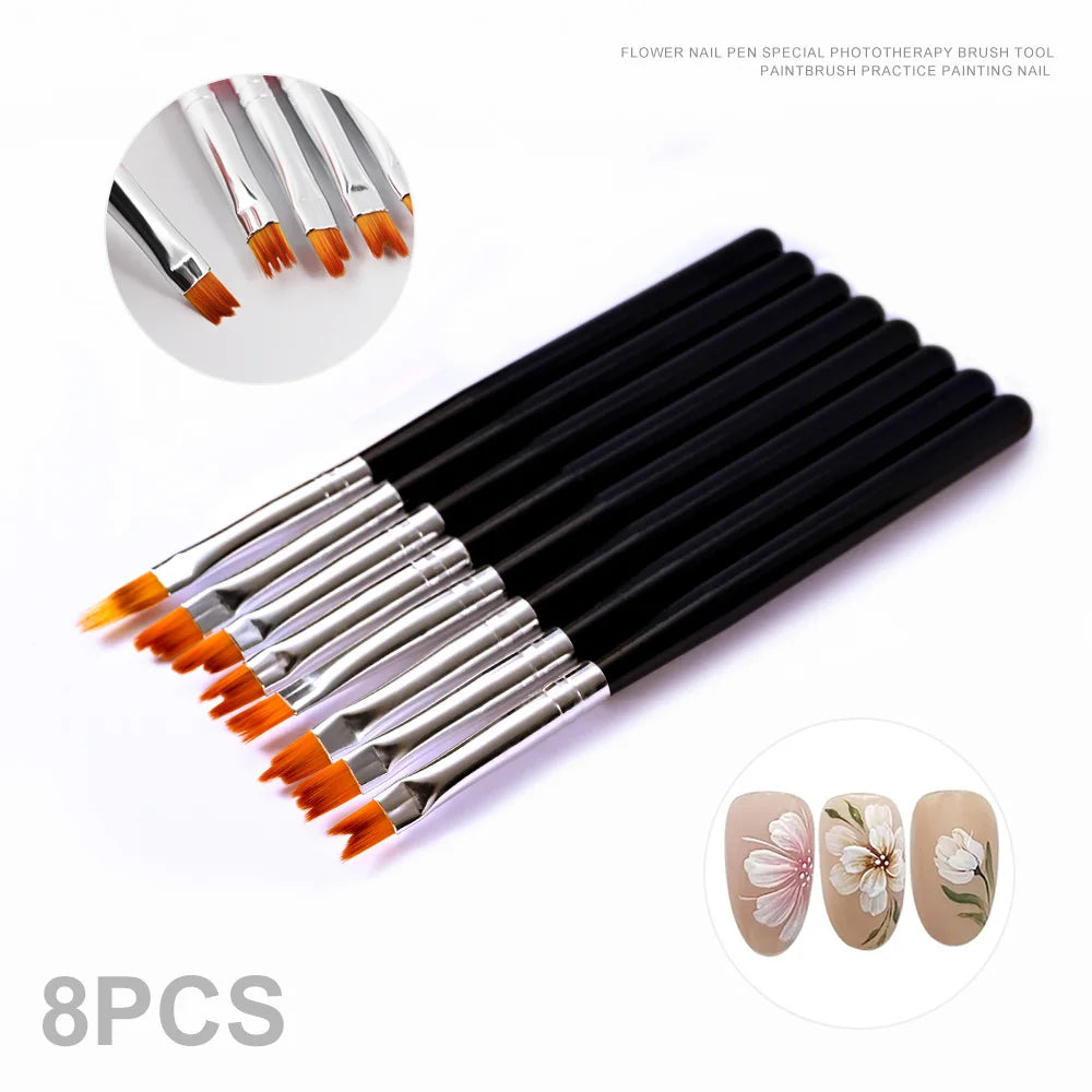9pcs DIY Brush Nail Art Brush Set Acrylic Lace Ombre Design Nail UV Gel Painting Drawing Flowers Pen Manicure Salon Tools Suit