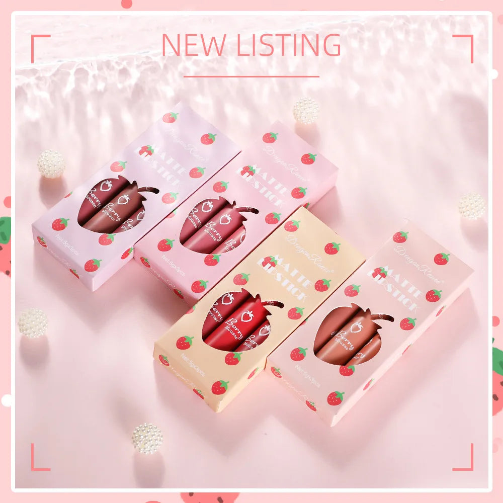 3-Piece Strawberry Velvet Matte Lip Glaze Set โ Non-Stick Cup Liquid Lipstick | ุทูู
3 ูุทุน ู
ู ู
ูู
ุน ุดูุงู ู
ุฎู
ูู ุจุทุนู
ุงููุฑุงููุฉ โ ุฑูุฌ ุณุงุฆู ู
ุทูู ูุง ููุทุฎ ุงูููุจ