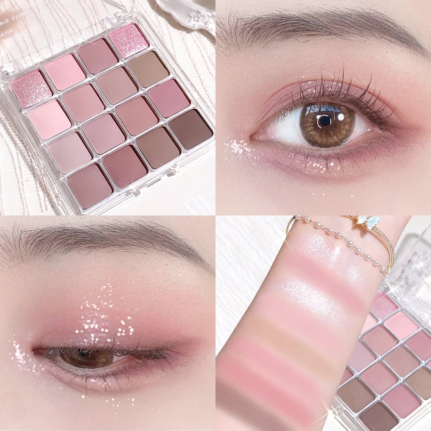 16-Color Sunset Magic Eyeshadow Palette – Korean Matte & Shimmer Earth Tones | باليت ظلال عيون كوري – 16 لون بلمسات مطفية ولمّاعة بألوان الغروب الترابية