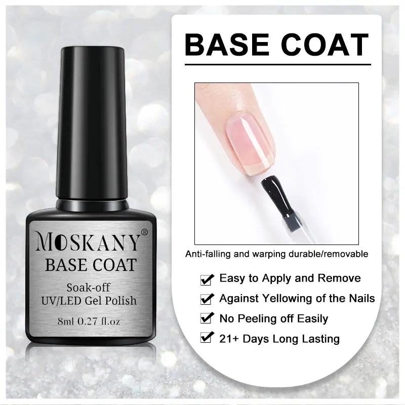 Acrylic Nail Art Set – No-Acid Primer with Base & Top Coat Gel Polish Kit | طقم تصميم الأظافر الأكريليك – برايمر بدون حمض مع طبقة أساس ونهائية من طلاء الجل