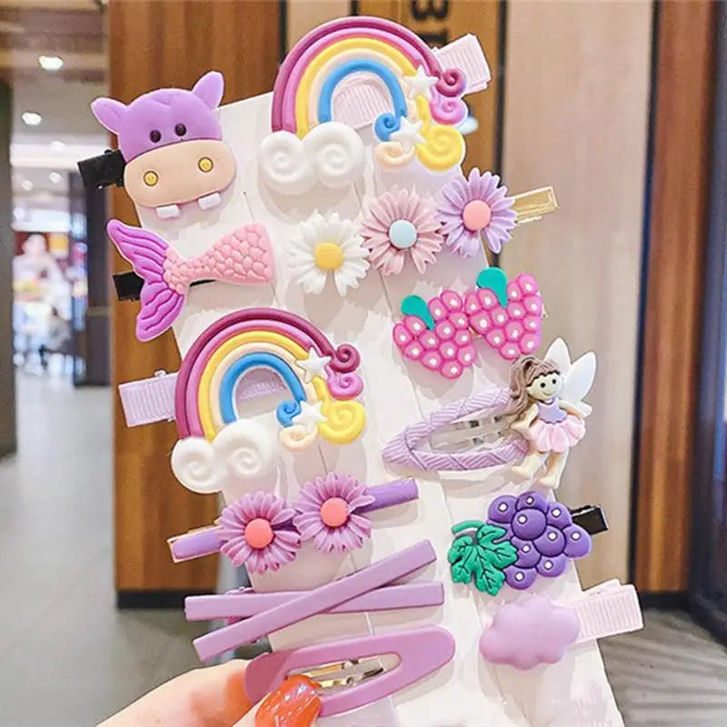 14Pcs Cartoon Baby Girl Hair Clip Set | طقم مشابك شعر كرتونية للبنات – 14 قطعة
