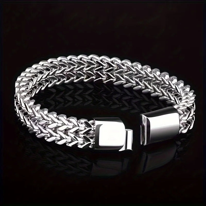 ✨ Braided Stainless Steel Double-Row Fish Scale Bracelet – Magnetic Buckle & Keel Design 🔷 سوار مزدوج مضفّر من الستانلس ستيل بتصميم قشور السمك ومشبك مغناطيسي – موديل جديد عصري