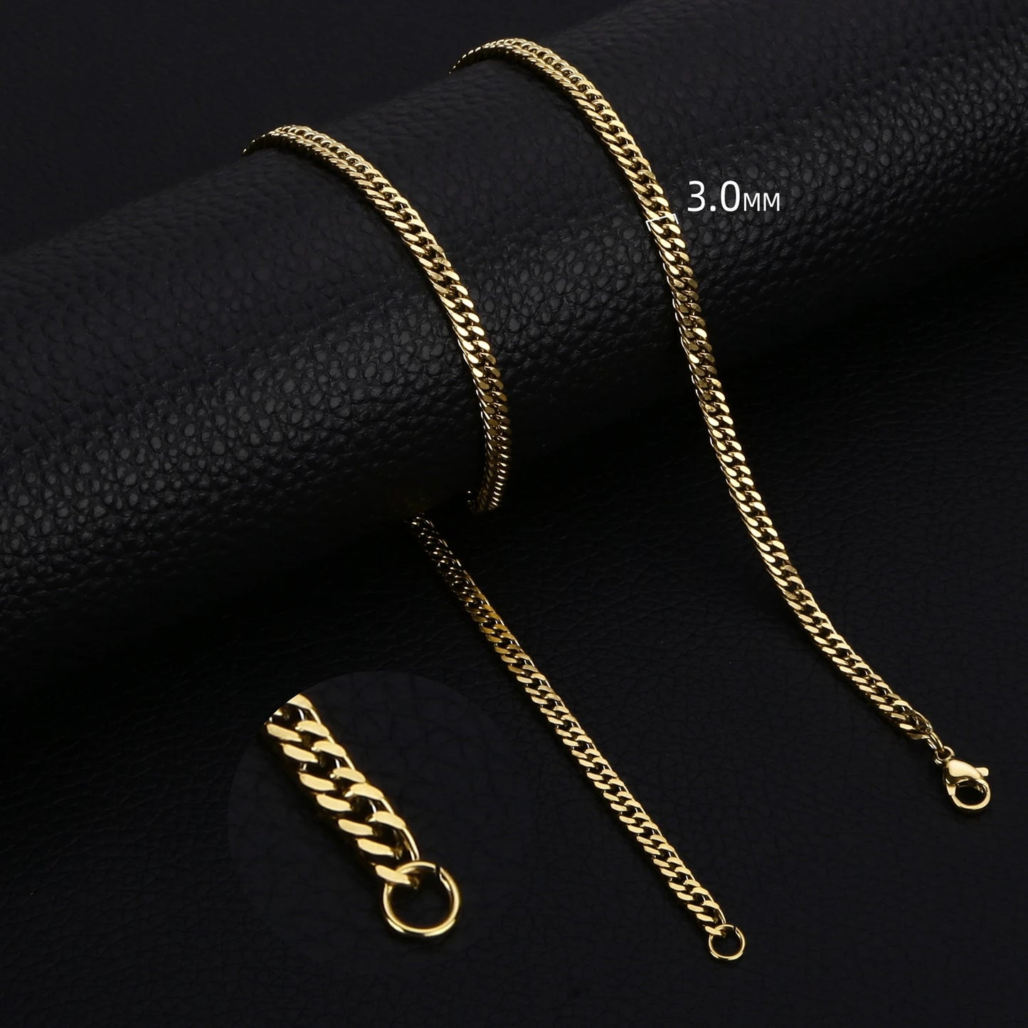 ✨ Stainless Steel Cuban Chain Necklace – 3.5MM/5MM/7MM Gold & Black Punk Style 🔷 سلسلة كوبن ستانلس ستيل للرجال والنساء – ألوان ذهبي وأسود بثلاث سماكات عصرية