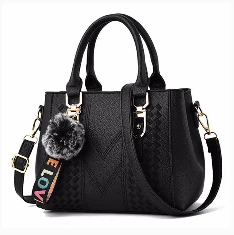 👜 Embroidery Messenger Bags Women Leather Handbags - حقيبة كتف نسائية مطرزة جلدية مع كُرة زينة أنيقة