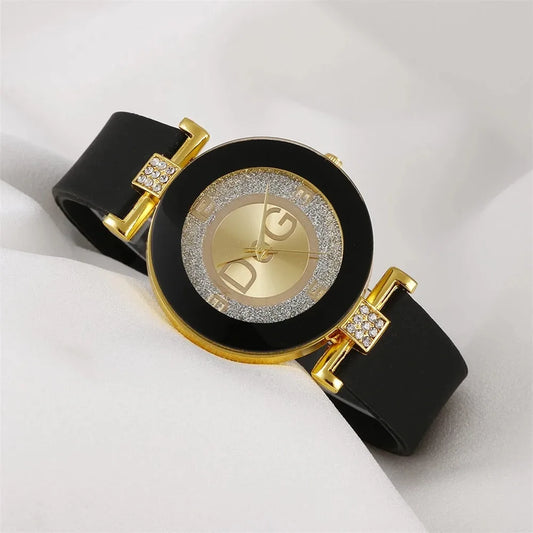 Fashion Ladies Simple Large Dial Quartz Watch Casual Sport Black White Silicone Women's Clock versatile dress Gift Watches
