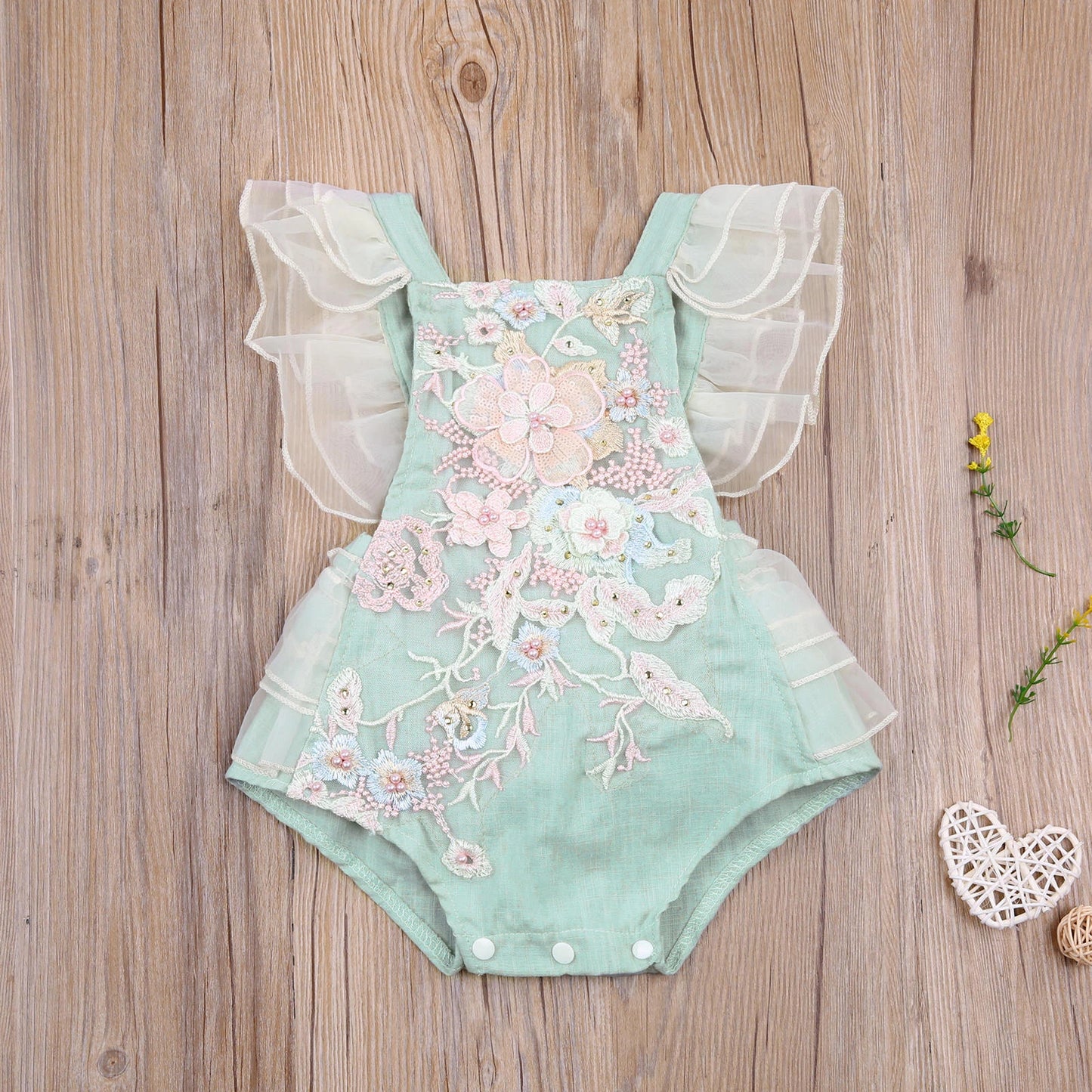 Princess Infant Baby Girls Lace embroidered Romper Sweet Baby Ruffle Fly Sleeve 0-24M