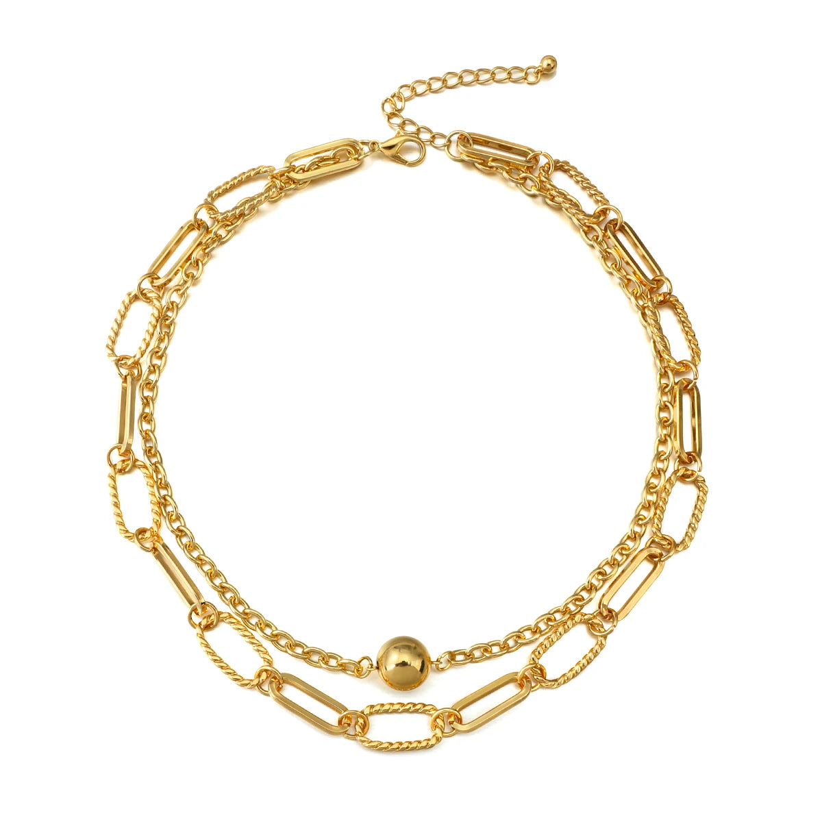 Flashbuy Chunky Multilayer Alloy Gold Color Chain Ball Pendant Necklaces for Women Statement Daily Fashion Jewelry