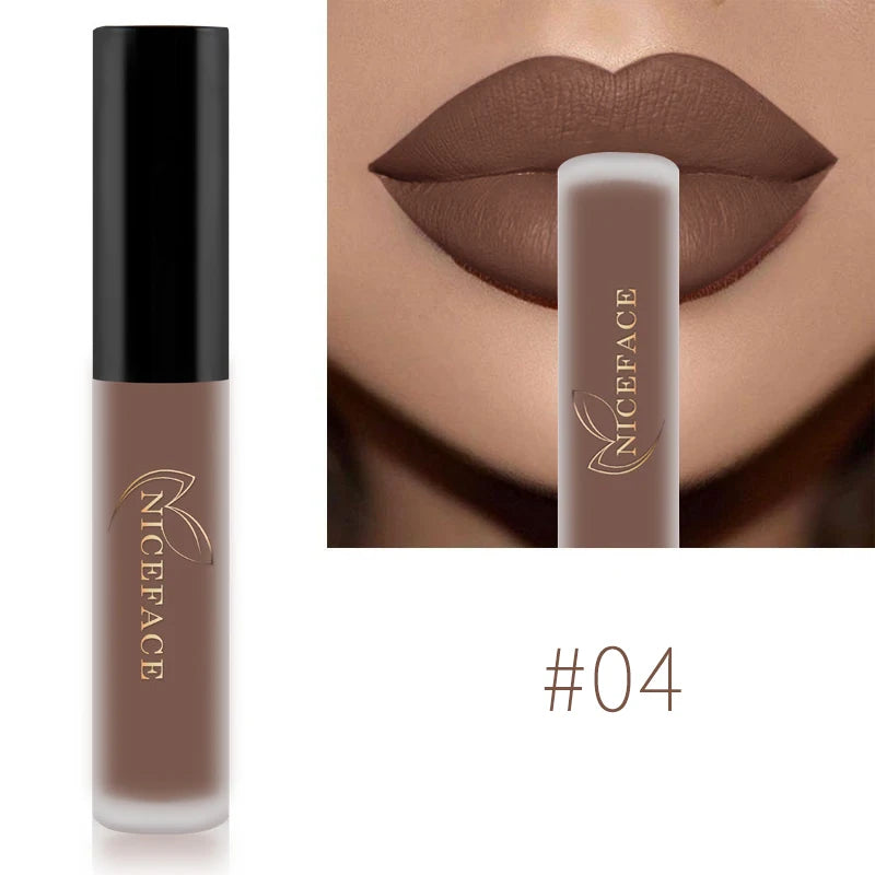 NICEFACE Waterproof Lip Gloss Nude Matte Liquid Lipstick Long Lasting Lipgloss Lip Glace Black Lipstick Purple Sexy Red Lip Tint