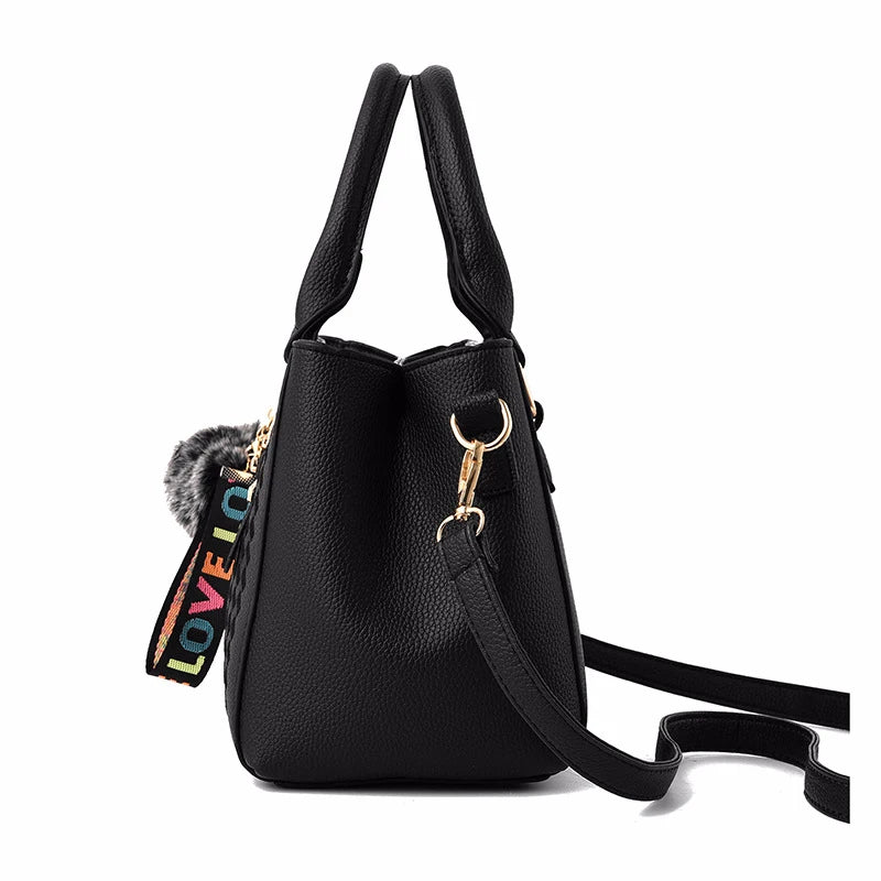 👜 Embroidery Messenger Bags Women Leather Handbags - حقيبة كتف نسائية مطرزة جلدية مع كُرة زينة أنيقة