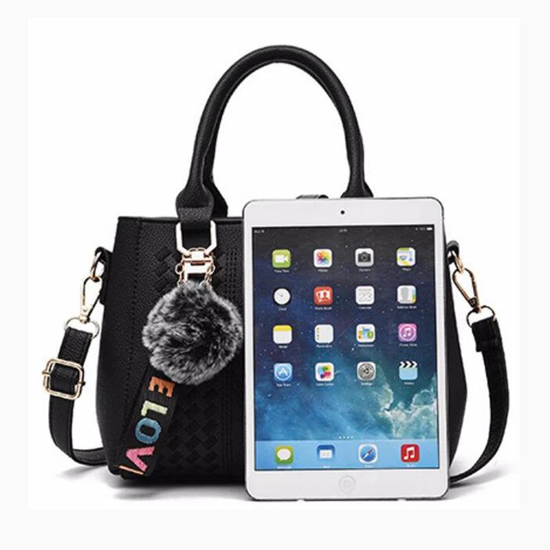 👜 Embroidery Messenger Bags Women Leather Handbags - حقيبة كتف نسائية مطرزة جلدية مع كُرة زينة أنيقة