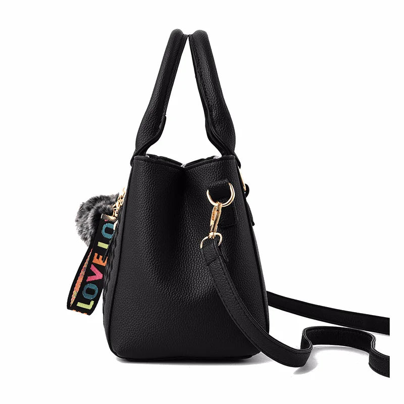 👜 Embroidery Messenger Bags Women Leather Handbags - حقيبة كتف نسائية مطرزة جلدية مع كُرة زينة أنيقة