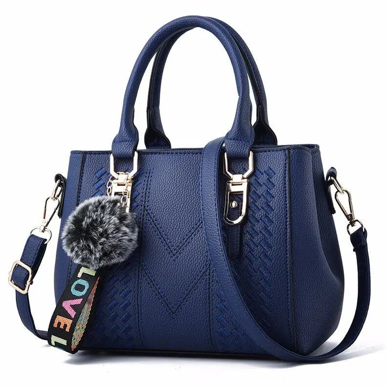 👜 Embroidery Messenger Bags Women Leather Handbags - حقيبة كتف نسائية مطرزة جلدية مع كُرة زينة أنيقة
