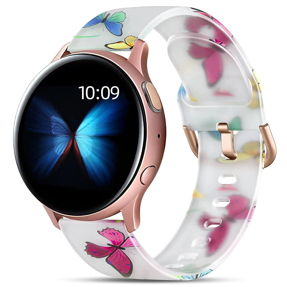 20mm Floral Transparent Soft Silicone Band for Samsung Galaxy Watch (6/5/4 & Classic)