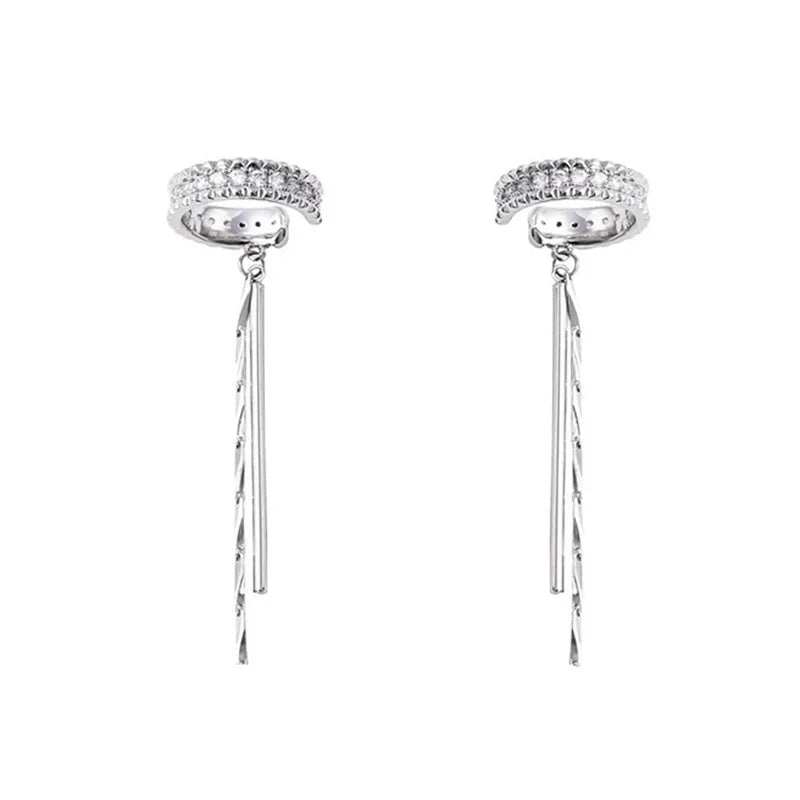 ZAKOL Korean Fashion Crystal Tassel Non-Piercing Cuff Ear Clip Earring For Women Shiny Rhinestone Cartilage Piercing Jewelry