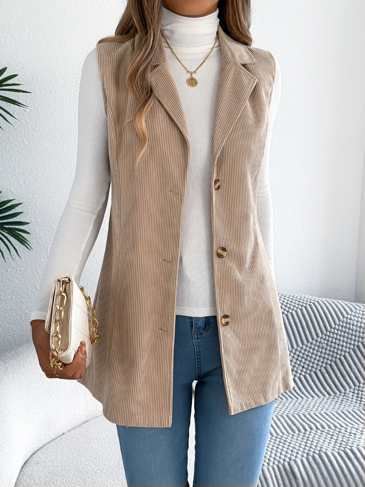 Autumn Winter Corduroy Coat Women 2026 Casual Solid Color Single Breasted Lapel Sleeveless Jacket Khaki Red Black Woman Clothing