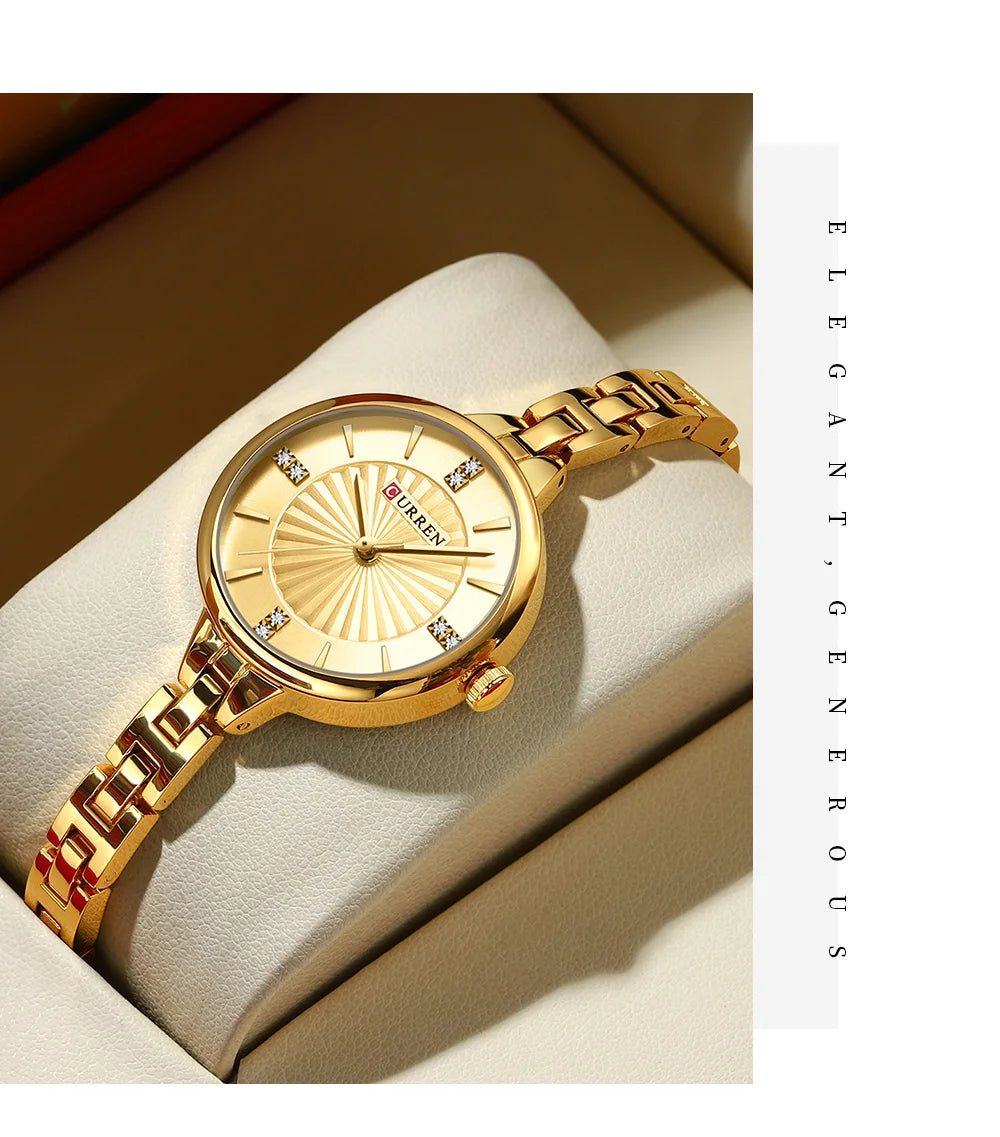 CURREN Luxurious and Elegant Round Dial with Stainless Steel Bracelet Fashion Dress Quartz Watches for Women
