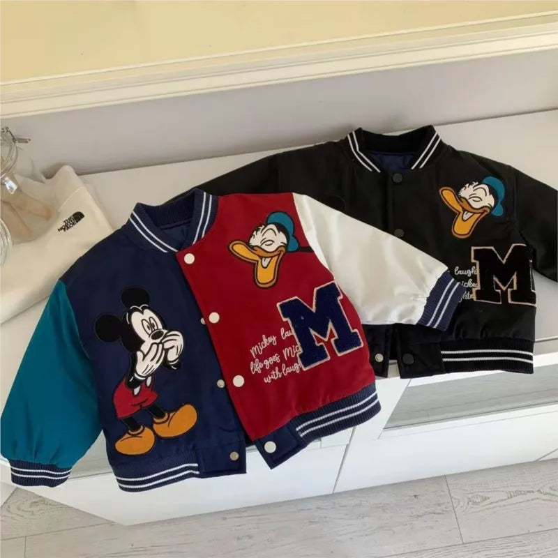 Mickey print Children Cartoon Jacket Autumn Winter Kids Boys Girls Quilted Coat Warm Baseball Clothes Toddler Fashion Outerwears