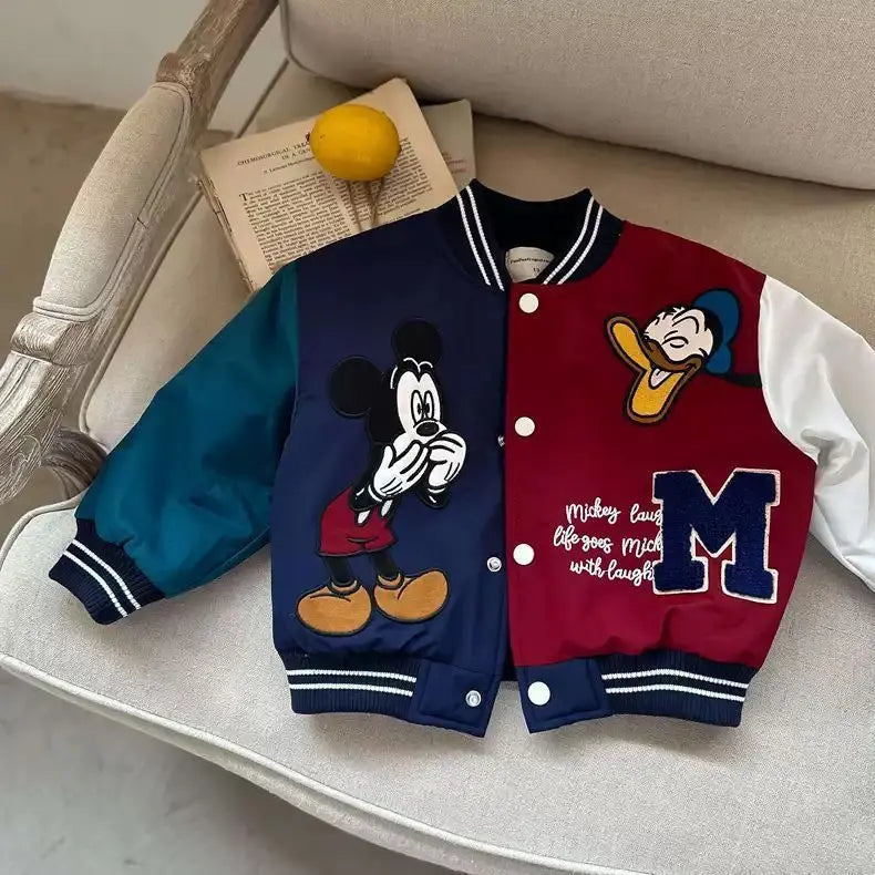 Mickey print Children Cartoon Jacket Autumn Winter Kids Boys Girls Quilted Coat Warm Baseball Clothes Toddler Fashion Outerwears