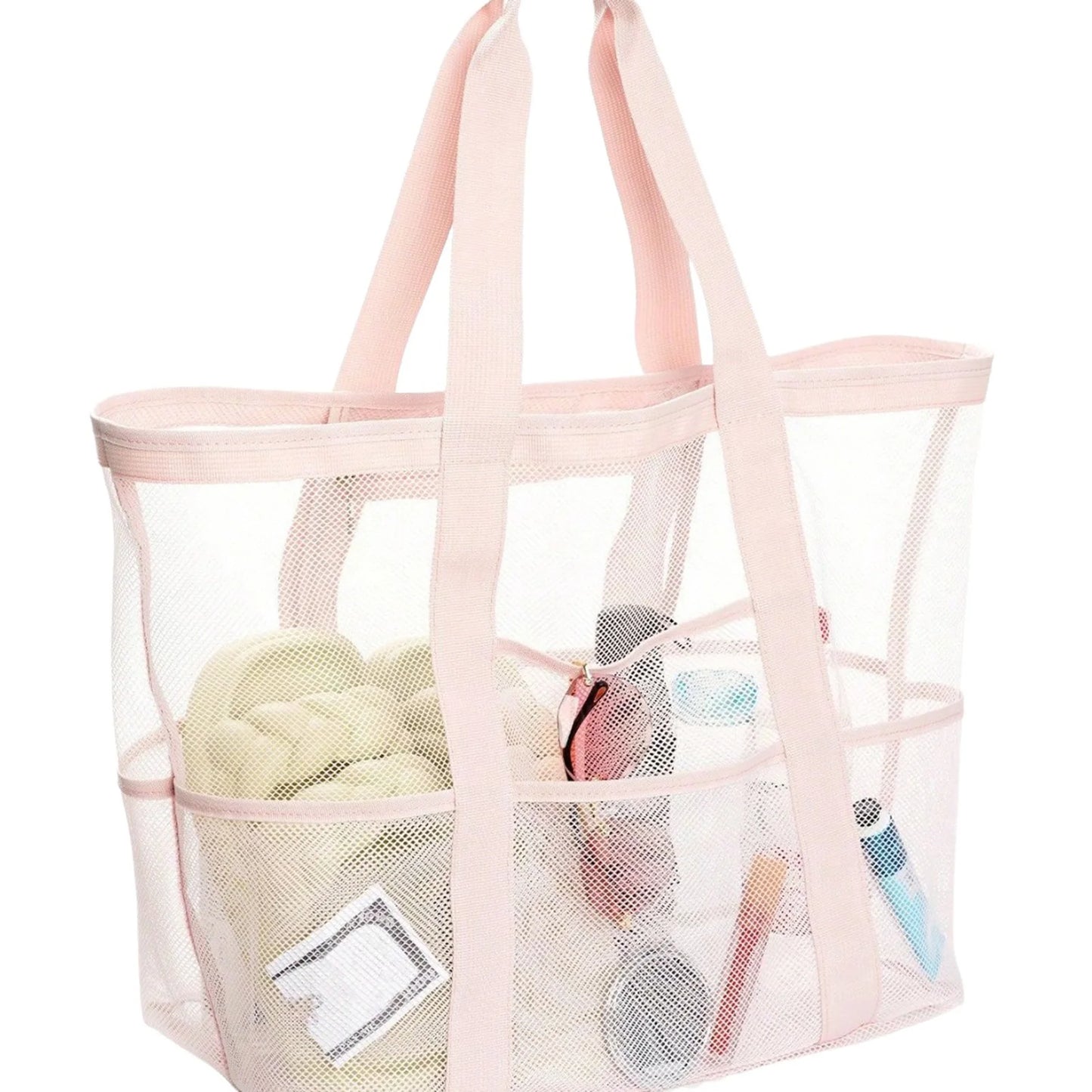 Mesh Beach Bags Beach Tote Bag With Multi Pockets Large Capacity Travel Tote Handbag Swim Pool Bag Multifunctional Storage Bag