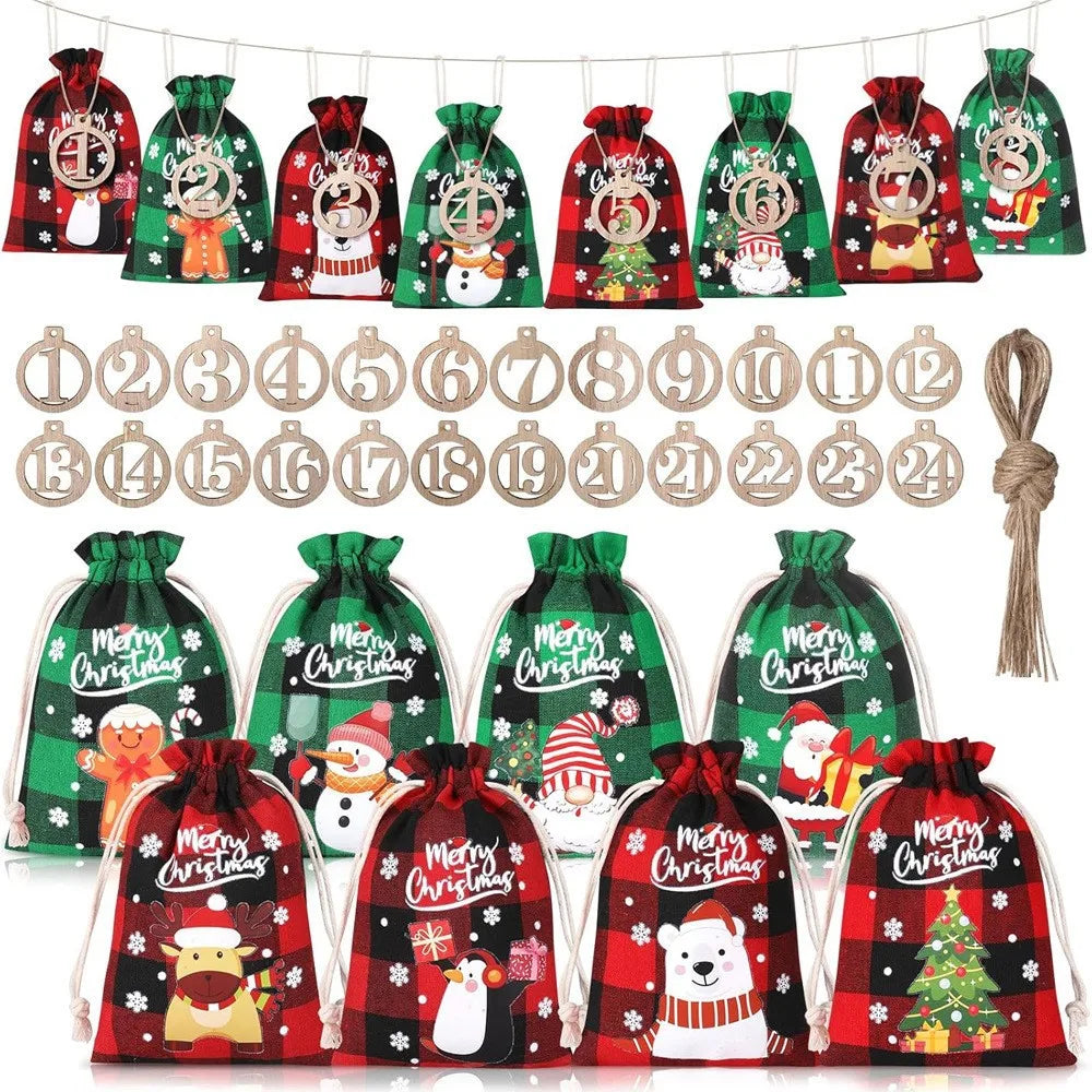 Pack of 24 Advent Calendar for Filling 2026 DIY Self-Fillable Fabric Bag Gift Bags Advent Bags for Christmas Tree Decoration
