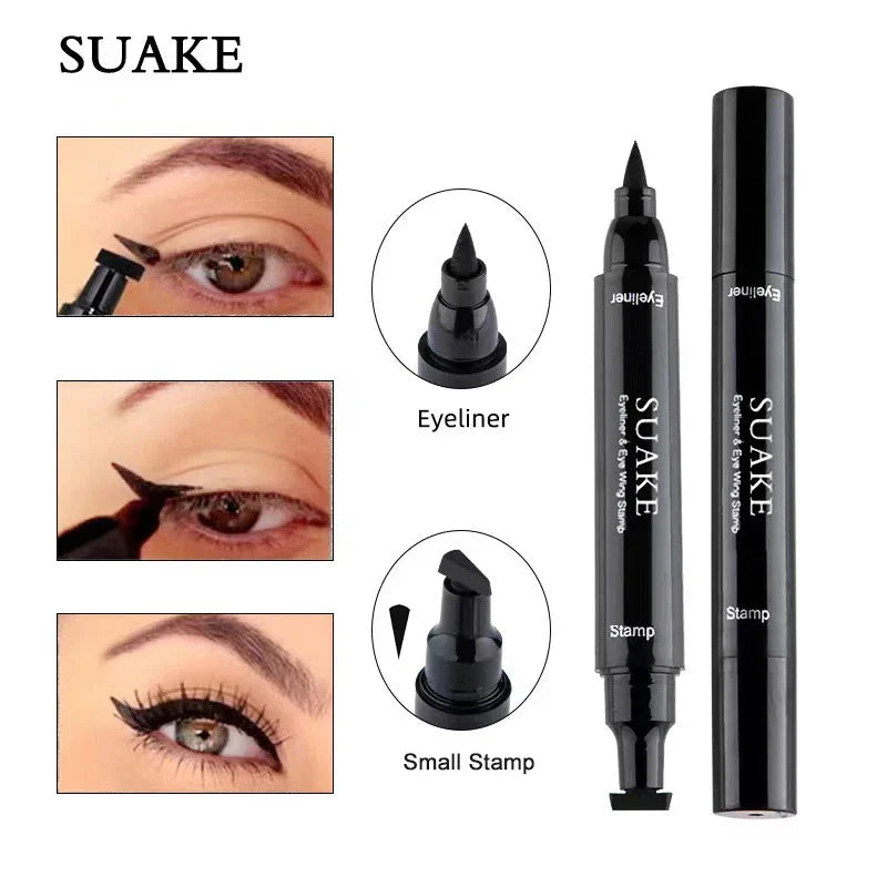 2 In 1 Stamp Black Liquid Eyeliner Pen Waterproof Fast Dry Triangle Seal Eye Liner Pencil Cosmetic Double-ended Eyeliner Makeup