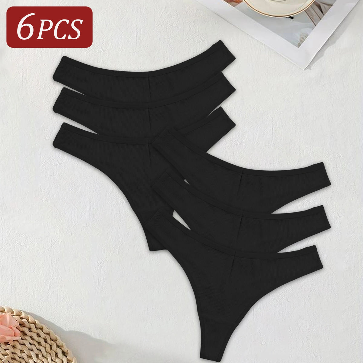 6PCS Black Women's Panties Low Waist Sexy G-String Cotton Briefs Simple Comfortable Breathable Lingerie Female Thong Hot Selling