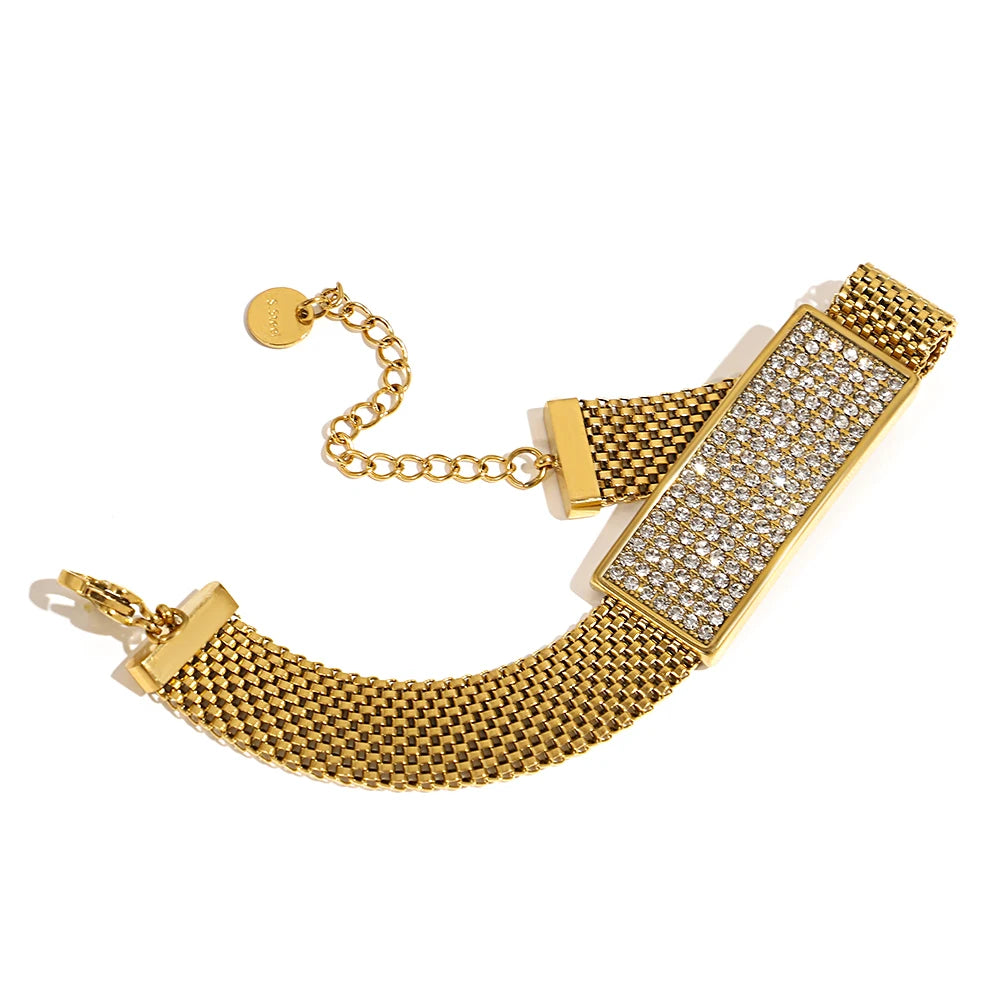 Fashion Chic Shiny Rhinestone Stainless Steel Bracelets For Women Men Statement Golden Fashion Jewlery Couple Friendship Gift
