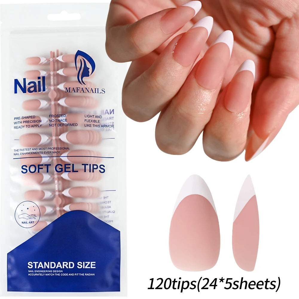 120Pcs Short Square French False Nails Acrylic Ballet Full Cover Fake Nail Tips Extension for Women Wearable Press on Nails