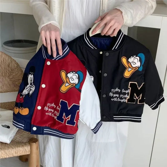 Mickey print Children Cartoon Jacket Autumn Winter Kids Boys Girls Quilted Coat Warm Baseball Clothes Toddler Fashion Outerwears