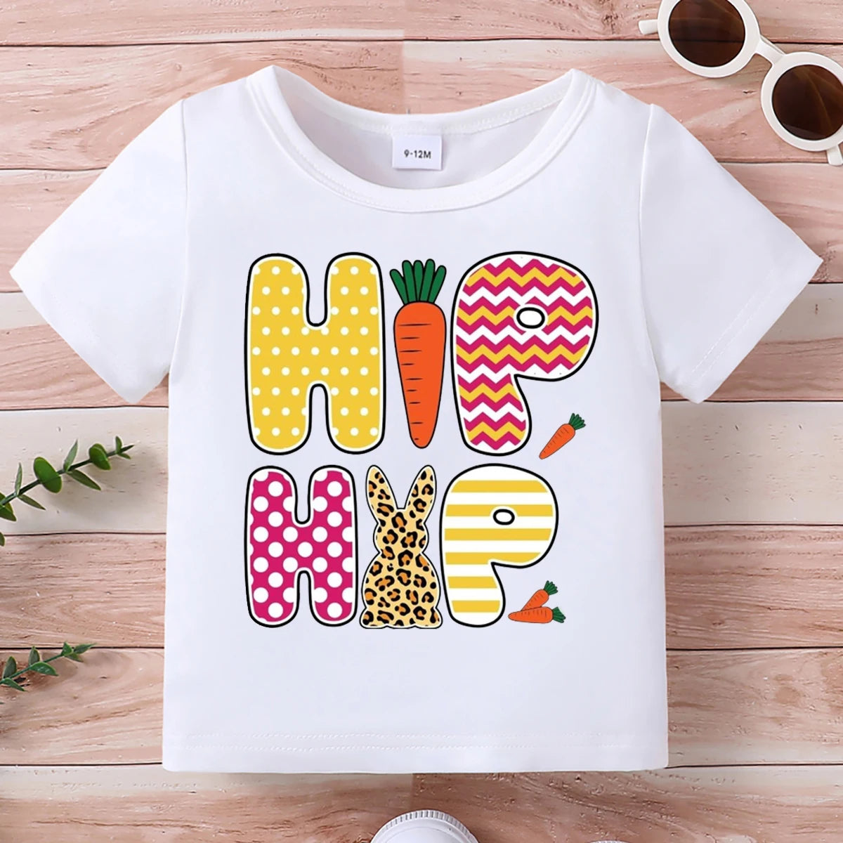 Summer Girls T-Shirt Round Neck Short Sleeved Cartoon Rabbit Letter
