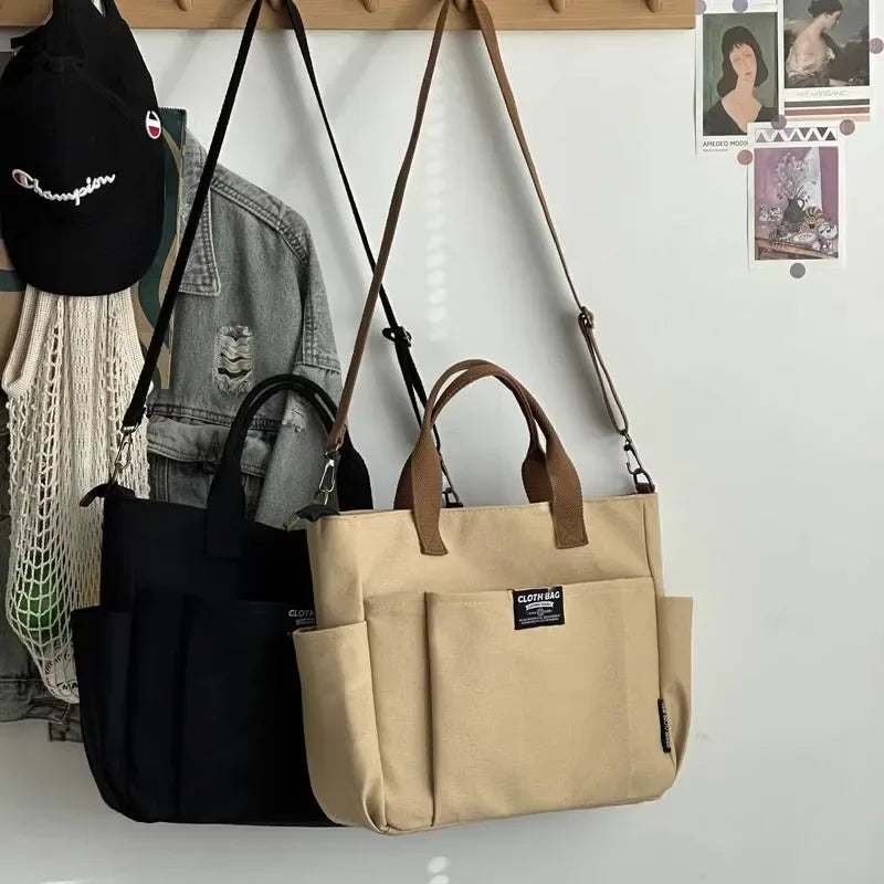 Canvas Ladies Bag Simple Student Large Capacity Horizontal Commuter Shoulder Slanting Portable Handbag