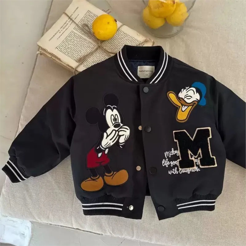 Mickey print Children Cartoon Jacket Autumn Winter Kids Boys Girls Quilted Coat Warm Baseball Clothes Toddler Fashion Outerwears