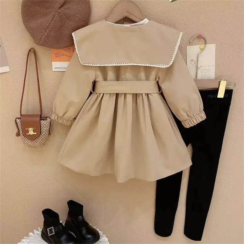 Girls Trench Jackets Kids Spring Windbreaker Coats Children Fashion Autumn Outerwear Toddler Khaki Casual Clothing 2-8 Years Old