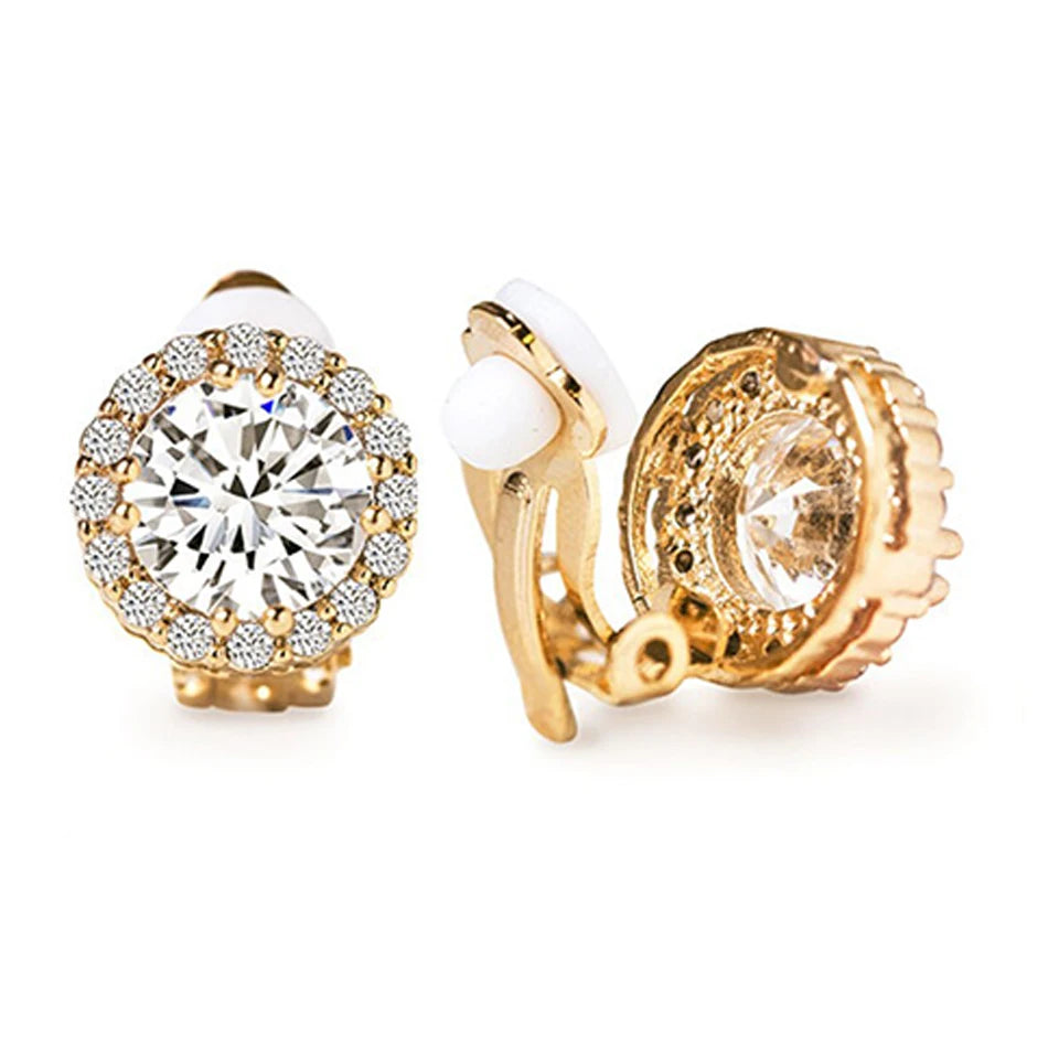 ZAKOL 6 Styles Sliver/Gold Color Shiny Cubic Zirconia Copper Ear Clips Geometric Square Heart Round CZ Stud Ear Accessories