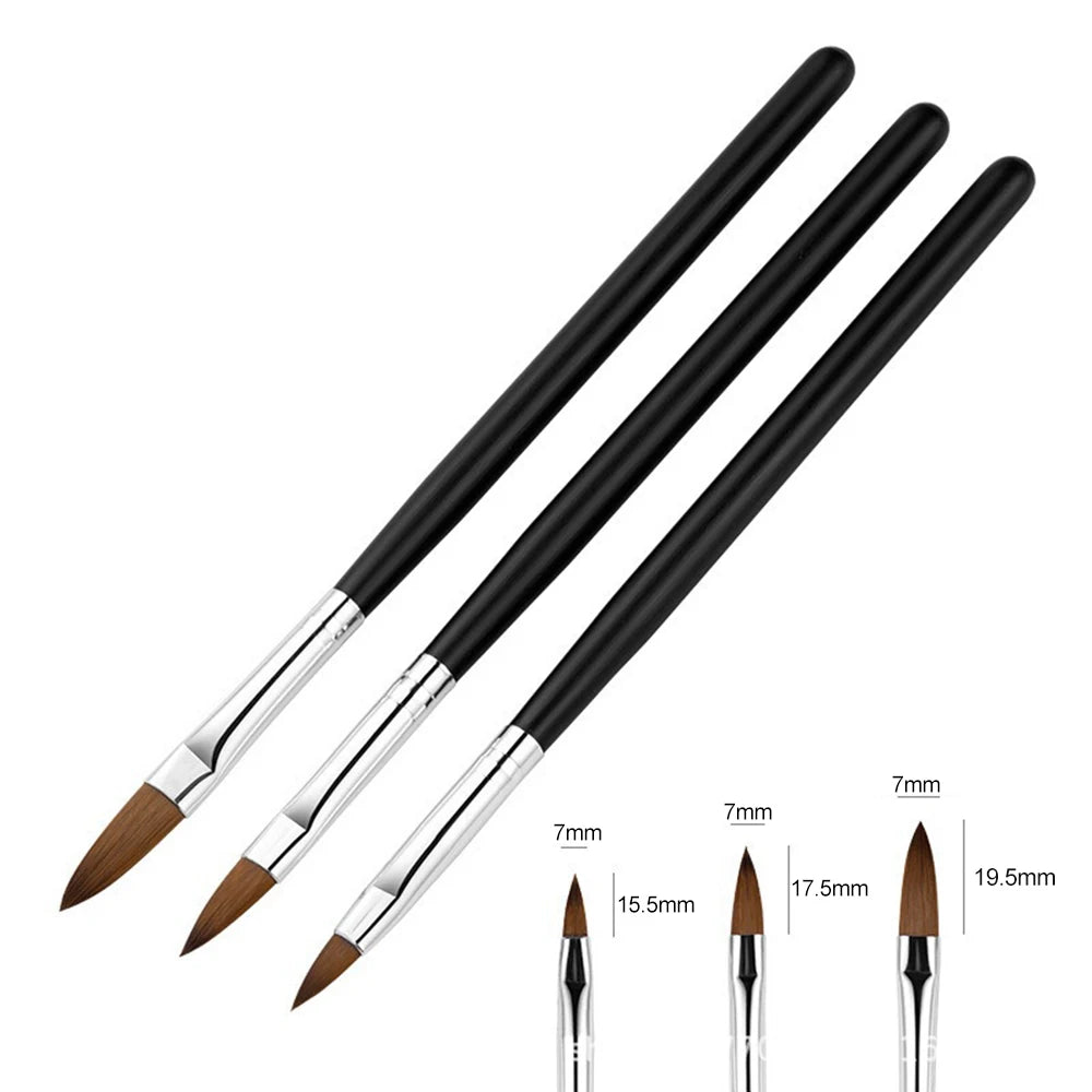 3Pcs/Set Acrylic Powder Extension Nail Brushes Pink Handle Size 8#/10#/14# Acrylic Powder Application 3D Carving Manicure Tools