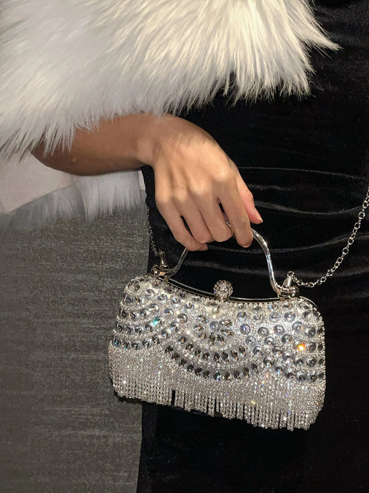 Luxury Women's Diamond Evening Bag Handbag, Water Diamond Evening Dress Bag, Diamond Tassel Wedding Bag