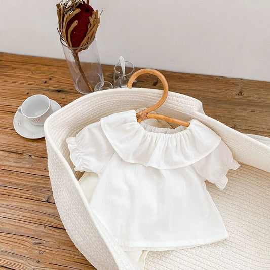Baby T-Shirt, New Summer Trend For Boys And Girls, Versatile Ruffle Collar Short