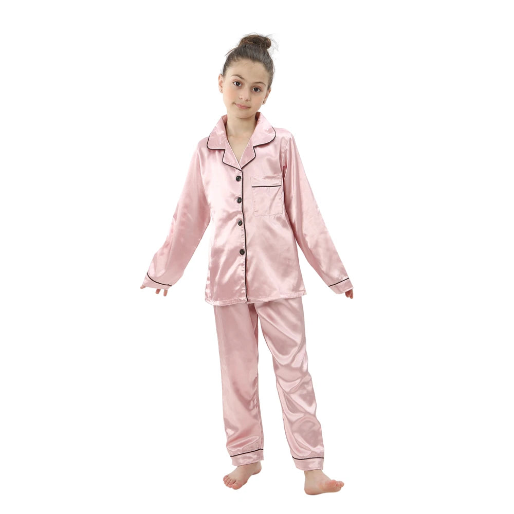 teenager loungewear children home clothing kids pajamas set girls silk satin pijama boys sleepwear baby nightgowns for 3-13Y