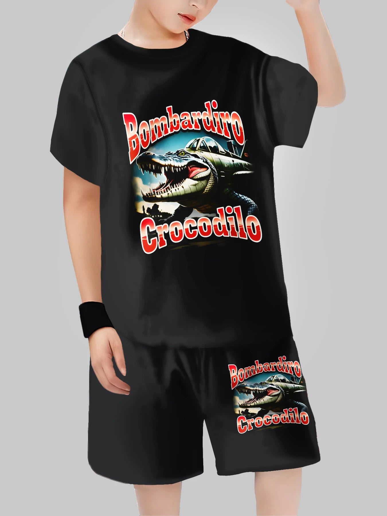 Fashion AI Games TungTungTung Sahur Design T-shirt+Shorts Summer