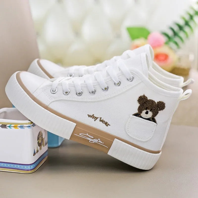 Cute Women’s Canvas Sneakers – Breathable High-Top Vulcanized Flats | حذاء نسائي قماشي كاجوال – سنيكرز عالية مريحة وبتصميم فلكنايزد