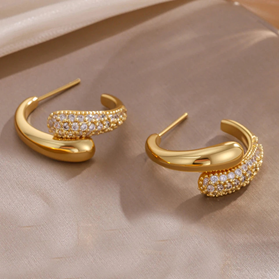 ZAKOL 3Pcs/Set Micro-inlaid Zircon Water Drop Open Bracelet Ring Earrings Set for Women Luxury Wedding Party Jewelry Sets