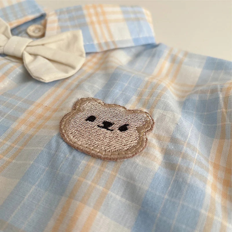 Fashion Summer Baby Boys Girl Clothes Suit Children Grid Bow Tie T-Shirt
